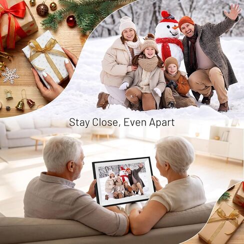إطار صورة رقمي AEEZO، إطار صور رقمي 10.1 بوصة مع شاشة لمس IPS 1280 * 800 HD، إطار رقمي ذكي مدمج بذاكرة 32 جيجابايت، إعداد سهل التدوير التلقائي عبر تطبيق AiMOR (أسود) in Kuwait