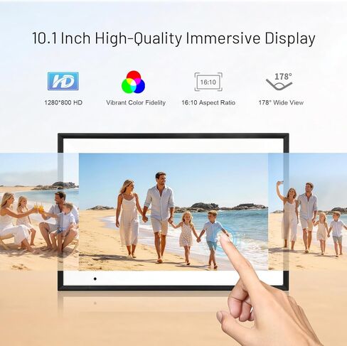 إطار صورة رقمي AEEZO، إطار صور رقمي 10.1 بوصة مع شاشة لمس IPS 1280 * 800 HD، إطار رقمي ذكي مدمج بذاكرة 32 جيجابايت، إعداد سهل التدوير التلقائي عبر تطبيق AiMOR (أسود) in Kuwait