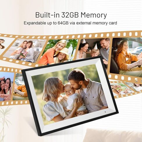 إطار صورة رقمي AEEZO، إطار صور رقمي 10.1 بوصة مع شاشة لمس IPS 1280 * 800 HD، إطار رقمي ذكي مدمج بذاكرة 32 جيجابايت، إعداد سهل التدوير التلقائي عبر تطبيق AiMOR (أسود) in Kuwait