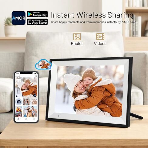 إطار صورة رقمي AEEZO، إطار صور رقمي 10.1 بوصة مع شاشة لمس IPS 1280 * 800 HD، إطار رقمي ذكي مدمج بذاكرة 32 جيجابايت، إعداد سهل التدوير التلقائي عبر تطبيق AiMOR (أسود) in Kuwait