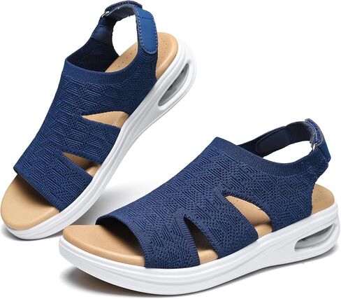 Womens Orthopedic Walking Sandals with Arch Support Air Cushion Comfortable Wedge Sandals for Women Non-Slip Breathable Knit Platform Shoes for Summer Travel Hiking Work Standing All Day in Kuwait