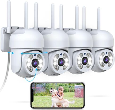 OOSSXX (صوت ثنائي الاتجاه و2.4G/5G WiFi 6) كاميرات مراقبة PTZ بزاوية 360 درجة لاسلكية في الهواء الطلق لنظام كاميرا أمان المنزل في الداخل، رؤية ليلية ملونة 2K 3MP، تتبع تلقائي، 4 حزم in Kuwait
