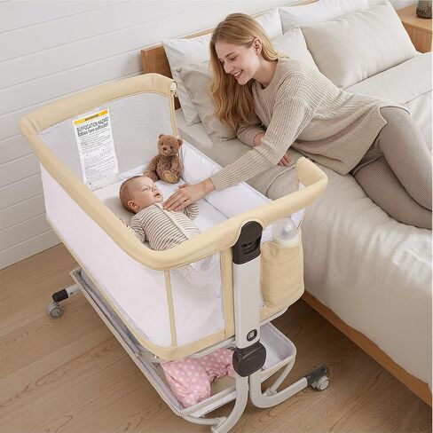 Baby Bassinet, Bedside Sleeper for Newborns Convertible Co-Sleeper Crib with Breathable Mesh, 6-Level Height Adjustment, Built-In Storage, Foldable Portable Bassinet for Home or Travel, Pink & Purple in Saudi Arabia