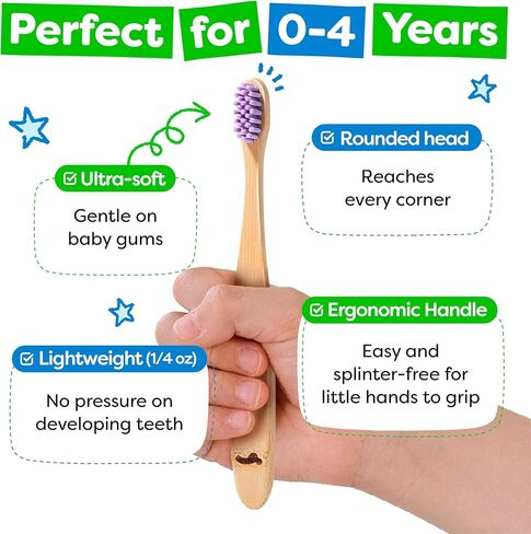 Dr. Noah Microplastic-Free Bamboo Baby Toothbrush | Dentist Designed | 656 Substances Safety Tested | BPA, PFAS & Phthalate Free | 6-Pack | Soft Bristles | Infant to Toddler, 6-12 Months, Age 2-4 Kids in Kuwait