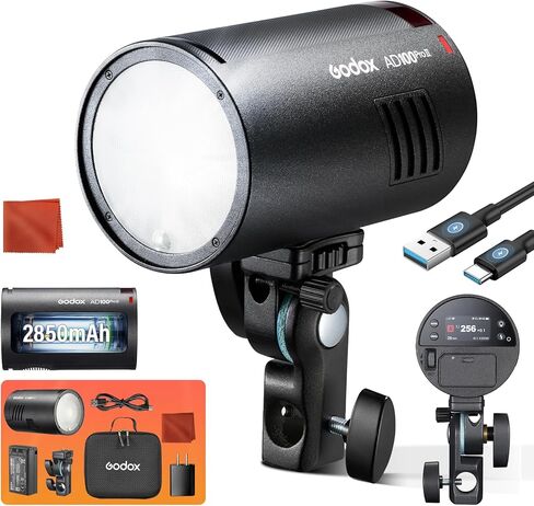 Godox AD100 PRO II AD100Pro II AD100ProII Pocket Flash 2026 Godox 100w Strobe Light 2W LED, 490 Full Power Pops, 0.01–1.5s Recycle, TTL/HSS 1/8000s 2850mAh Battery in Kuwait