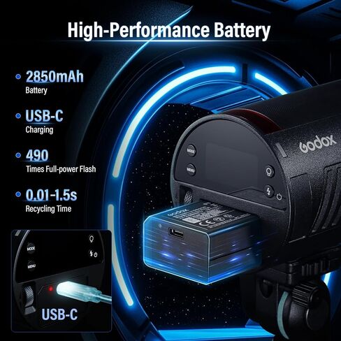 Godox AD100 PRO II AD100Pro II AD100ProII Pocket Flash 2026 Godox 100w Strobe Light 2W LED, 490 Full Power Pops, 0.01–1.5s Recycle, TTL/HSS 1/8000s 2850mAh Battery in Kuwait
