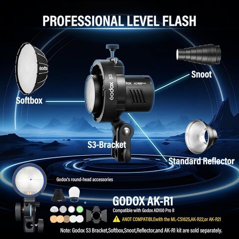 Godox AD100 PRO II AD100Pro II AD100ProII Pocket Flash 2026 Godox 100w Strobe Light 2W LED, 490 Full Power Pops, 0.01–1.5s Recycle, TTL/HSS 1/8000s 2850mAh Battery in Kuwait