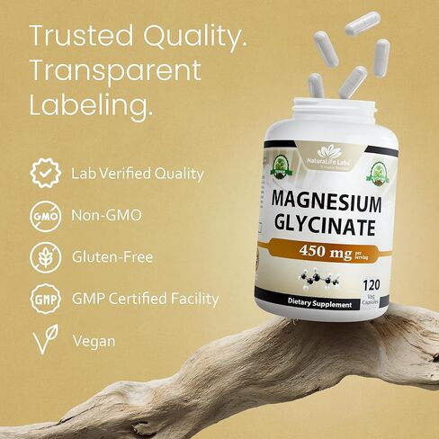 Magnesium Glycinate 450 MG Maximum Bioavailability Chelate No Laxative Effect Vegan Helps Function of Muscles, Bones, Heart Non-GMO in Saudi Arabia