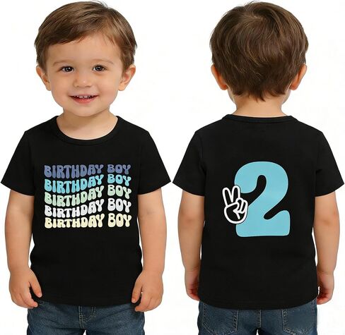 Toddler Boy 2nd Birthday Shirt Short Sleeve Cotton Tee, Two Year Old Birthday Top in Kuwait