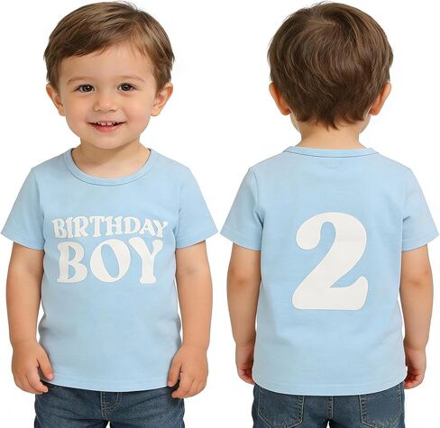 Toddler Boy 2nd Birthday Shirt Short Sleeve Cotton Tee, Two Year Old Birthday Top in Kuwait