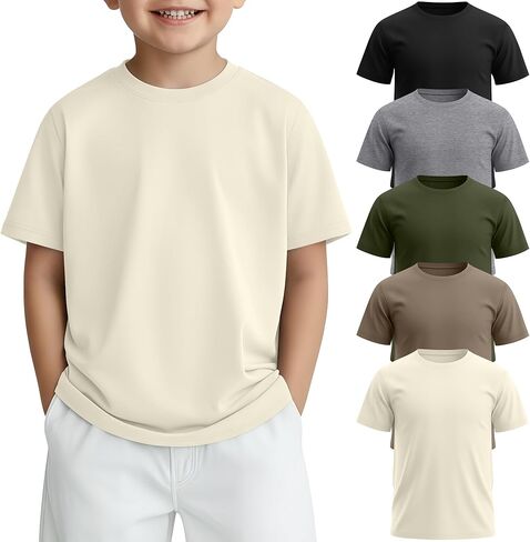 5 Pack Toddler Boys Short Sleeve Shirts Little Kids T-Shirts Summer Loose Fit Crewneck Top Basic Tee 18M-5T in Kuwait