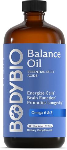 BodyBio Balance Oil - Essential Fatty Acids Omega 3 & 6 - Cold Pressed, Vegan, Organic Safflower and Flax Seed Oil Blend for Brain & Mood Support and Cellular Health, 16 oz in Saudi Arabia