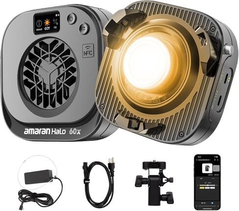 amaran Halo 100x Portable Video Light,100W Bi-Color COB Light CRI 96+, TLCI 97+ APP Control 2,700K-6,500K Bowens Mount LED Studio Lighting for YouTube Vlog Recording Photography (Halo 100x) in Kuwait