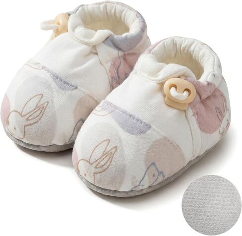 Baby Booties with Adjustable Cord Lock Newborn Stay-on Boots Soft Cozy Cotton Non-Slip Gripper Crib Shoes for Infants in Kuwait