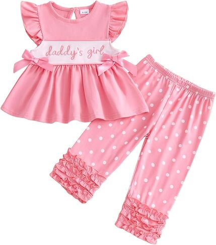 Daddys Girls Baby Clothes Summer Flying Sleeveless Shirts Polka Dot Ruffle Pants Set Girls Fathers Day Outfit in Saudi Arabia