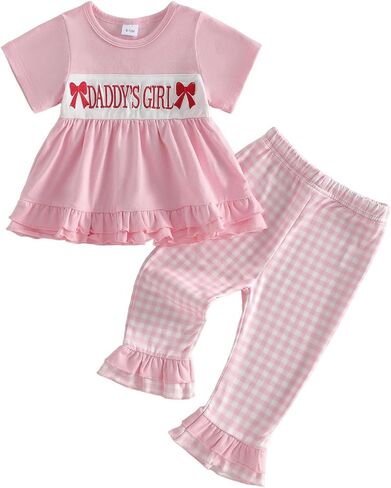 Daddys Girls Baby Clothes Summer Flying Sleeveless Shirts Polka Dot Ruffle Pants Set Girls Fathers Day Outfit in Saudi Arabia