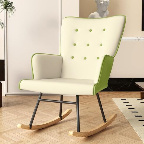 كرسي هزاز من VIRRMO لكرسي غرفة النوم، كرسي قراءة مريح مع مسند ظهر مرتفع، كراسي غرفة المعيشة المنجدة الناعمة لغرفة نوم الحضانة والمنزل (أبيض حليبي) in Kuwait