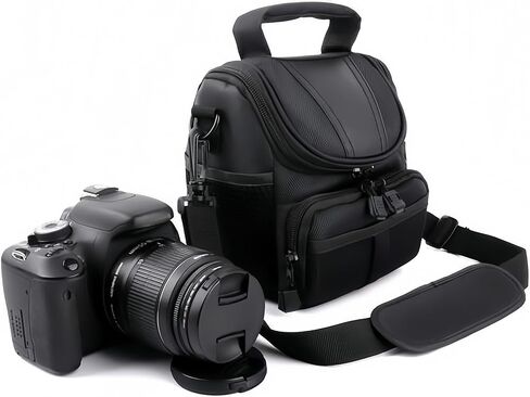 حقيبة كاميرا خفيفة الوزن ومبطنة ومضادة للماء وحقيبة سفر متوسطة الحجم لكاميرات DSLR بدون مرآة والمناسبات الخارجية والتصوير اليومي، باللون الأسود in Kuwait