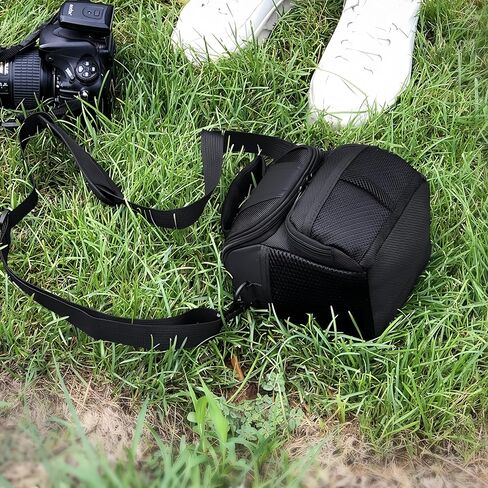 حقيبة كاميرا خفيفة الوزن ومبطنة ومضادة للماء وحقيبة سفر متوسطة الحجم لكاميرات DSLR بدون مرآة والمناسبات الخارجية والتصوير اليومي، باللون الأسود in Kuwait