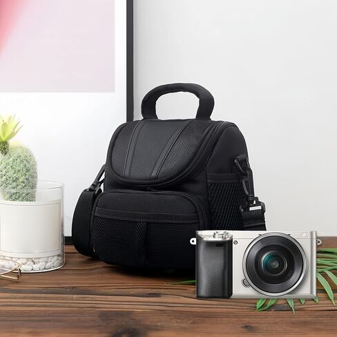 حقيبة كاميرا خفيفة الوزن ومبطنة ومضادة للماء وحقيبة سفر متوسطة الحجم لكاميرات DSLR بدون مرآة والمناسبات الخارجية والتصوير اليومي، باللون الأسود in Kuwait