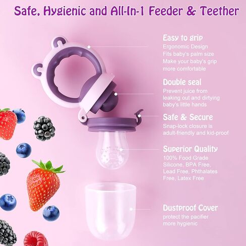 Baby Solids/Frozen Fruit Feeder Pacifier, Infant Teether Toy 4M+, BPA-Free Silicone Pouch & Nipple, Safely Introduce Solids, Teething Relief, 2-Pack in Saudi Arabia