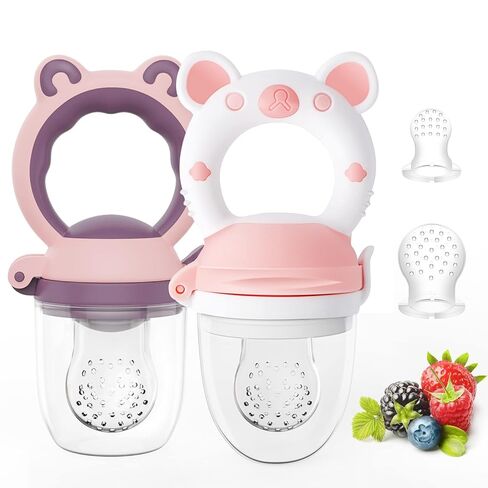 Baby Solids/Frozen Fruit Feeder Pacifier, Infant Teether Toy 4M+, BPA-Free Silicone Pouch & Nipple, Safely Introduce Solids, Teething Relief, 2-Pack in Saudi Arabia