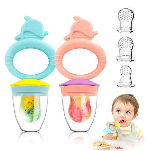 Baby Solids/Frozen Fruit Feeder Pacifier, Infant Teether Toy 4M+, BPA-Free Silicone Pouch & Nipple, Safely Introduce Solids, Teething Relief, 2-Pack in Saudi Arabia