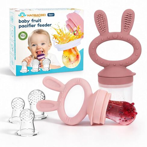 Baby Solids/Frozen Fruit Feeder Pacifier, Infant Teether Toy 4M+, BPA-Free Silicone Pouch & Nipple, Safely Introduce Solids, Teething Relief, 2-Pack in Saudi Arabia