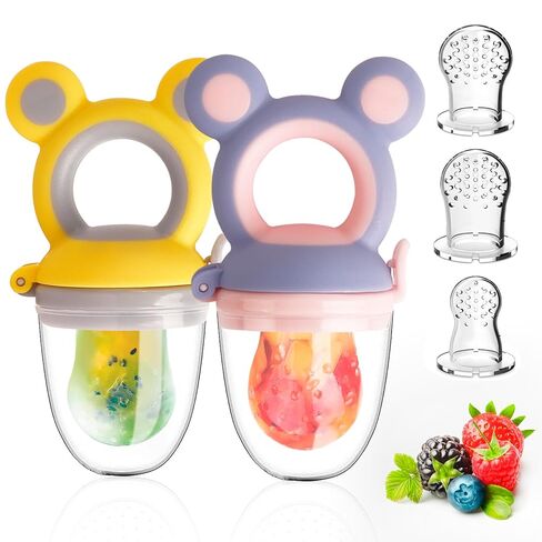 Baby Solids/Frozen Fruit Feeder Pacifier, Infant Teether Toy 4M+, BPA-Free Silicone Pouch & Nipple, Safely Introduce Solids, Teething Relief, 2-Pack in Saudi Arabia