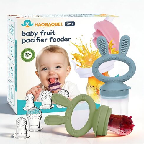 Baby Solids/Frozen Fruit Feeder Pacifier, Infant Teether Toy 4M+, BPA-Free Silicone Pouch & Nipple, Safely Introduce Solids, Teething Relief, 2-Pack in Saudi Arabia