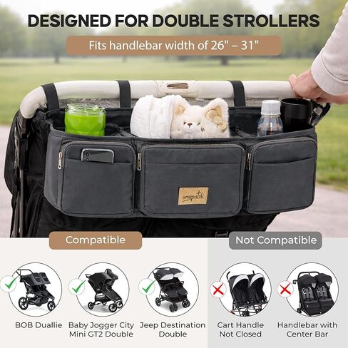 منظم عربة الأطفال المزدوج، علبة عربة الأطفال المزدوجة المتوافقة مع Bob Duallie، Baby Jogger City Mini GT2، Jeep - ملحقات عربة الأطفال العالمية مع حاملات الأكواب in Kuwait