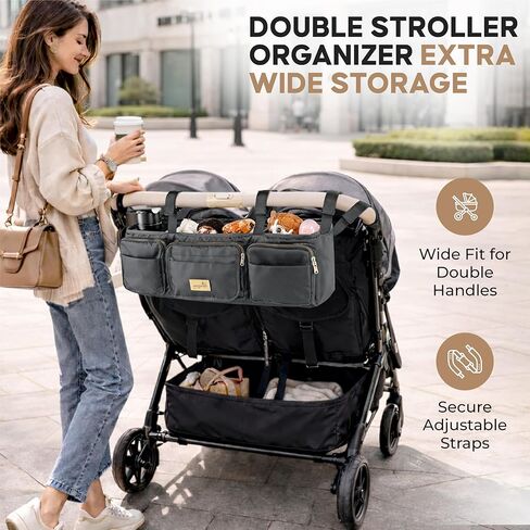 منظم عربة الأطفال المزدوج، علبة عربة الأطفال المزدوجة المتوافقة مع Bob Duallie، Baby Jogger City Mini GT2، Jeep - ملحقات عربة الأطفال العالمية مع حاملات الأكواب in Kuwait