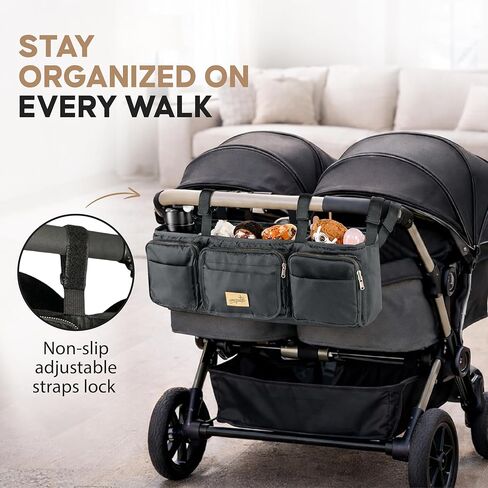 منظم عربة الأطفال المزدوج، علبة عربة الأطفال المزدوجة المتوافقة مع Bob Duallie، Baby Jogger City Mini GT2، Jeep - ملحقات عربة الأطفال العالمية مع حاملات الأكواب in Kuwait