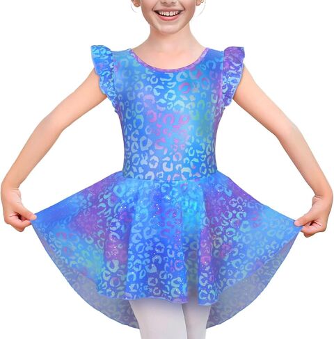 LUOUSE Elegant Girls Ballet Leotard with Skirt - Flutter & Ruffle Sleeves, Perfect for Dance & Gymnastics in Kuwait