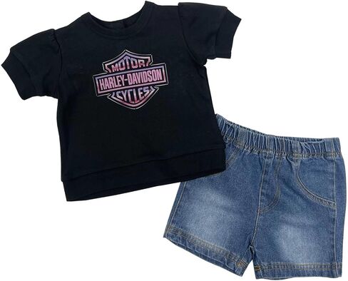 Harley-Davidson Baby Girls' 2 Piece Knit Pullover & Denim Shorts Infant Set in Kuwait