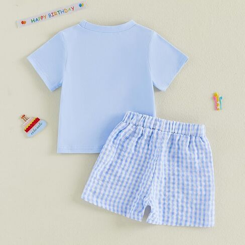 Baby Boy Girl One Silly Goose Birthday Outfit | One Silly Goose Print First Birthday Outfit Short Sleeve Shirts and Checkered Shorts Set in Saudi Arabia