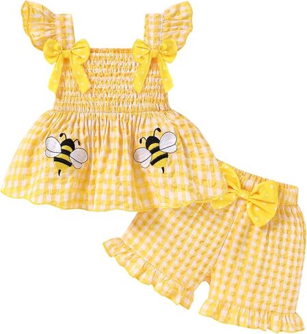 YOUNGER TREE Toddler Girl Clothes Baby Girls Ruffle Sleeveless Bowknot Dress Tops Shorts Set Cute Summer Kids Outfits in Kuwait
