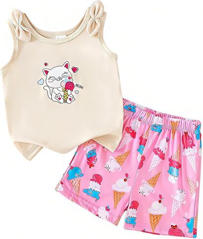 Toddler Baby Girl Clothes 2 Piece Short Set Crop Tank Tops Sleeveless Shirt Matching Hawaiian Outfit Summer in Saudi Arabia