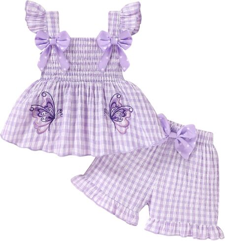 YOUNGER TREE Toddler Girl Clothes Baby Girls Ruffle Sleeveless Bowknot Dress Tops Shorts Set Cute Summer Kids Outfits in Saudi Arabia