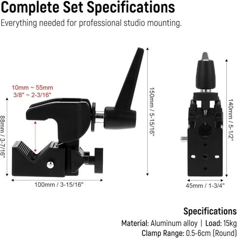 QWORK Universal Super Clamp with 5/8" Standard Stud for Photography Studio, Video Camera, and Lighting Support in Kuwait