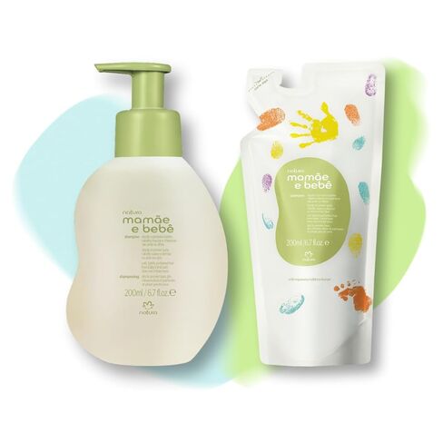 Natura - Mamãe e Bebê Baby Shampoo with Refill - 100% Vegan - Safe & Gentle Formula - 98.4% Natural Origin - All Skin Types - Cruelty Free - Brazilian Beauty - Baby Essentials - 6.7 fl oz (200ml) in Kuwait