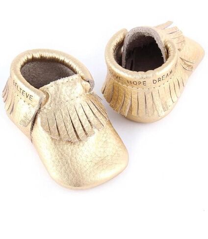 Classic Baby Leather Moccasins in Metallic Gold Size 3 in Saudi Arabia
