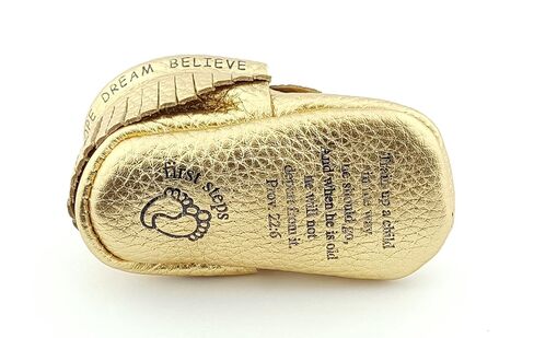 Classic Baby Leather Moccasins in Metallic Gold Size 3 in Saudi Arabia