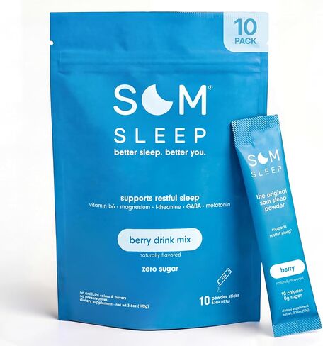 Som Sleep, Restful Sleep Powder Drink Mix w/Melatonin, Magnesium, Vitamin B6, L-Theanine & GABA – Vegan, Zero Sugar, Keto Friendly – Berry, 10-Pack in Saudi Arabia