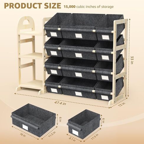 HONGDDY Toy Storage Organizer with 3 Shelves and 12 Bins, Bookshelf/Bookcase, Kids Bin Shelf, Toys Box for Playroom Organization for Bedroom & Room in Kuwait
