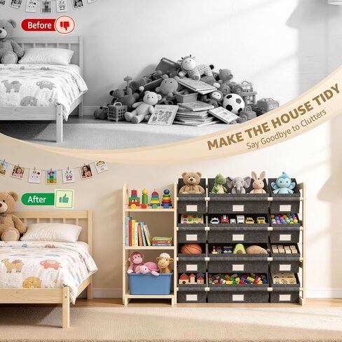 HONGDDY Toy Storage Organizer with 3 Shelves and 12 Bins, Bookshelf/Bookcase, Kids Bin Shelf, Toys Box for Playroom Organization for Bedroom & Room in Kuwait