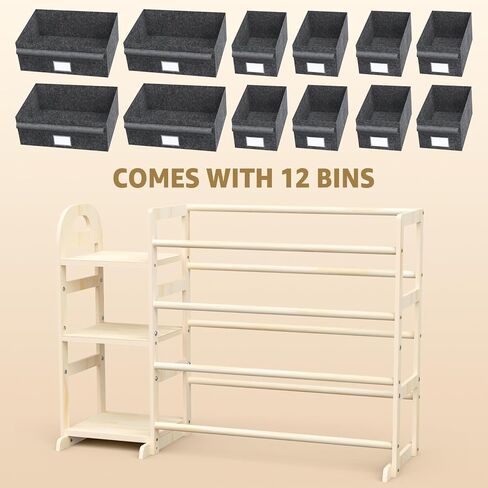 HONGDDY Toy Storage Organizer with 3 Shelves and 12 Bins, Bookshelf/Bookcase, Kids Bin Shelf, Toys Box for Playroom Organization for Bedroom & Room in Kuwait