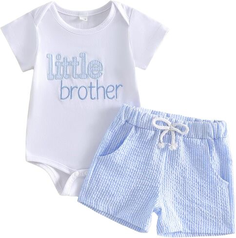 Little Brother Big Brother Matching Outfits Short Sleeve Romper/T-Shirt+ Shorts Summer 2PCS Clothes Set in Kuwait