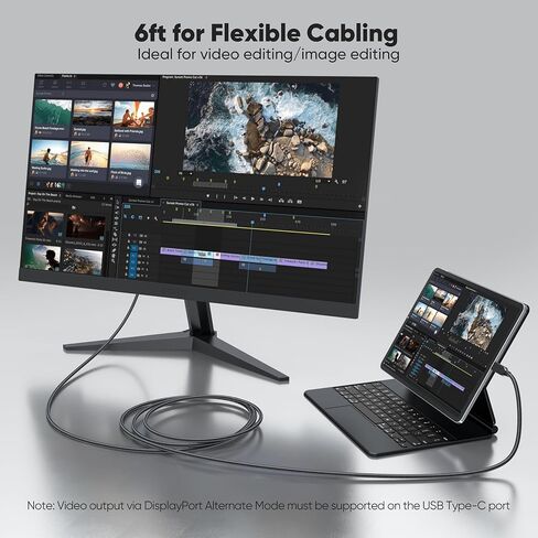 USB C to Displayport Cable 6Ft, DP 1.4 with 8K@60Hz 4K@120Hz 2K@240Hz 1080P@280Hz, USBC (Thunderbolt 3/4/5) to Display Port 32.4Gbps Cord for Laptop MacBook Air/Pro Computer iPhone 17 iPad to Monitor in Saudi Arabia