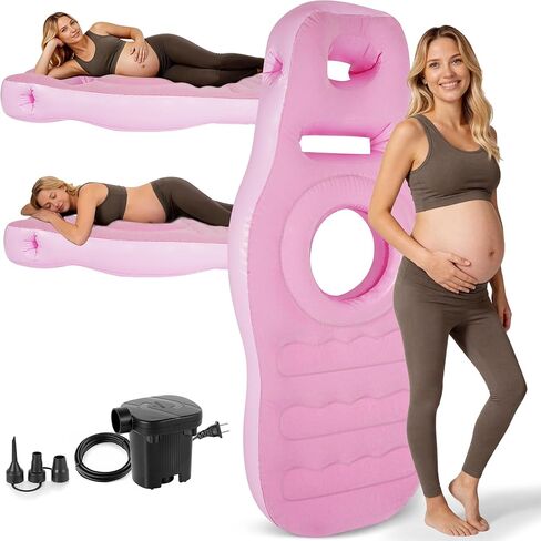 Inflatable Pregnancy Pillow with Belly & Head Hole, Prone Pregnancy Pillow for Stomach Sleepers, Pregnancy Mattress for Back & Hip Pain Relief, Portable for Massage - Gray in Kuwait